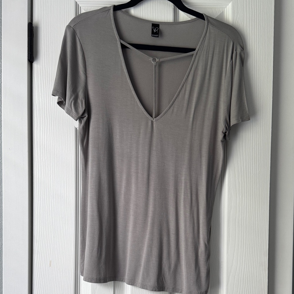 Gray V-Neck Women's Top